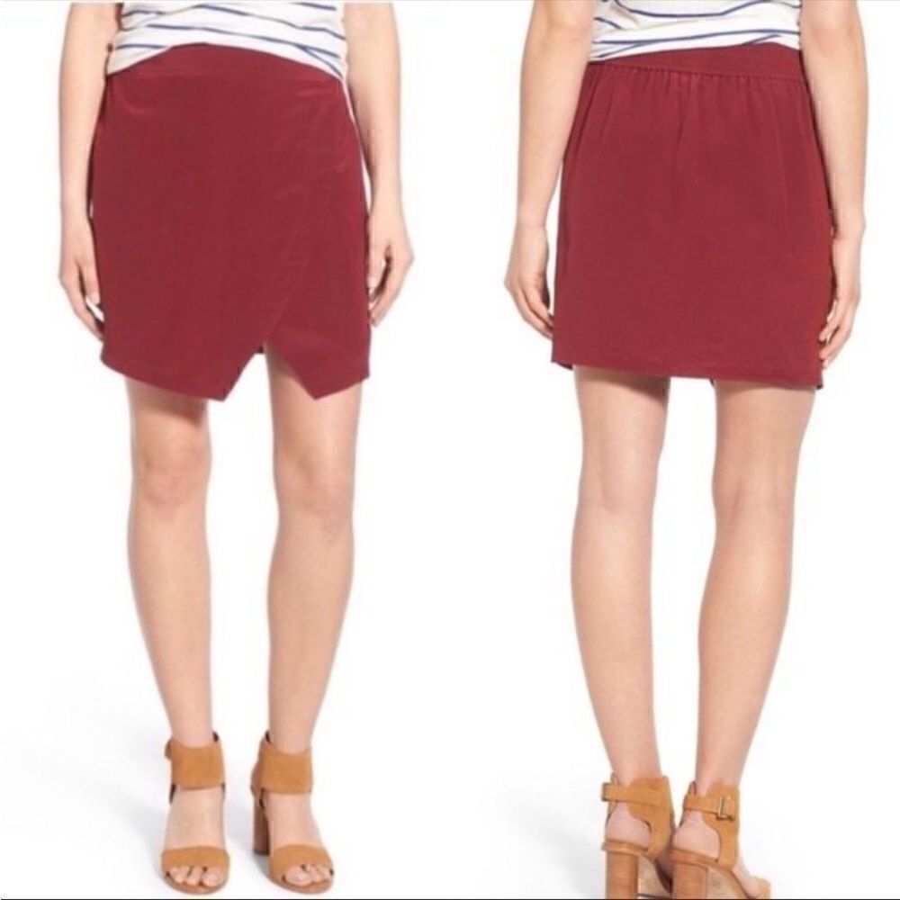 Madewell | Silk Parkway Dusted Burgundy Asymmetrical Hem Pull On Mini Skirt | S